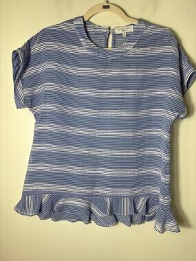 Waverly Gray Blue Gingham Sheer Cap Sleeve Shirt Sz S